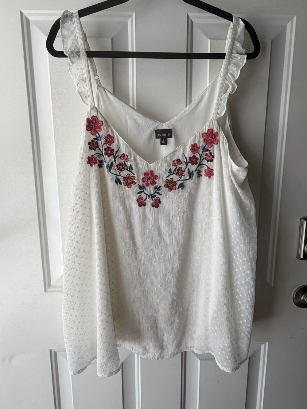 Torrid Size 2  White Floral Embroidered Ruffle Strap Tank
